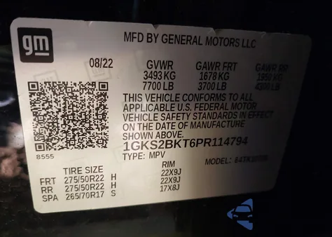 2023 GMC Yukon 4Wd Slt из США, поврежденный, VIN 1GKS2BKT6PR114794